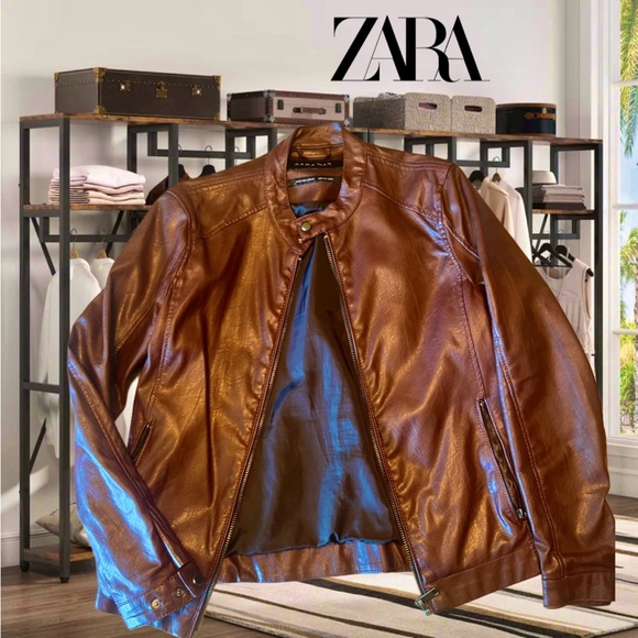 Maroon Zara Biker Leather Jacket - Picture 1 of 2